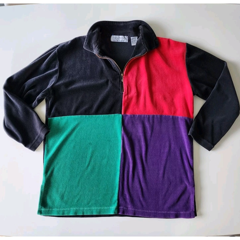 VTG SIGNATURES By NORTHERN ISLES Velour Colorblock Sweater‎ Mens Medium 80s 90s